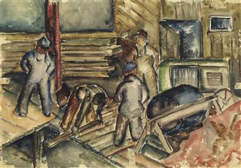 NORMAN LEWIS (1909 - 1979) Untitled (Rural Landscape/Construction Workers).